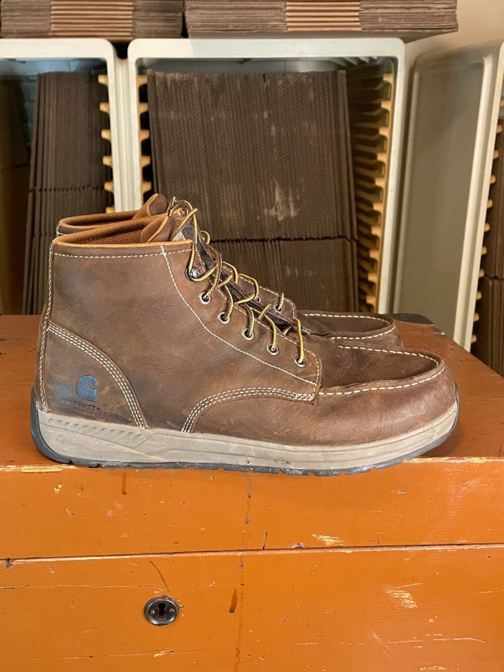 CARHARTT Men's Size 14 CMX4023 Lightweight Casual Wedge Brown Work Boots - Picture 3 of 9